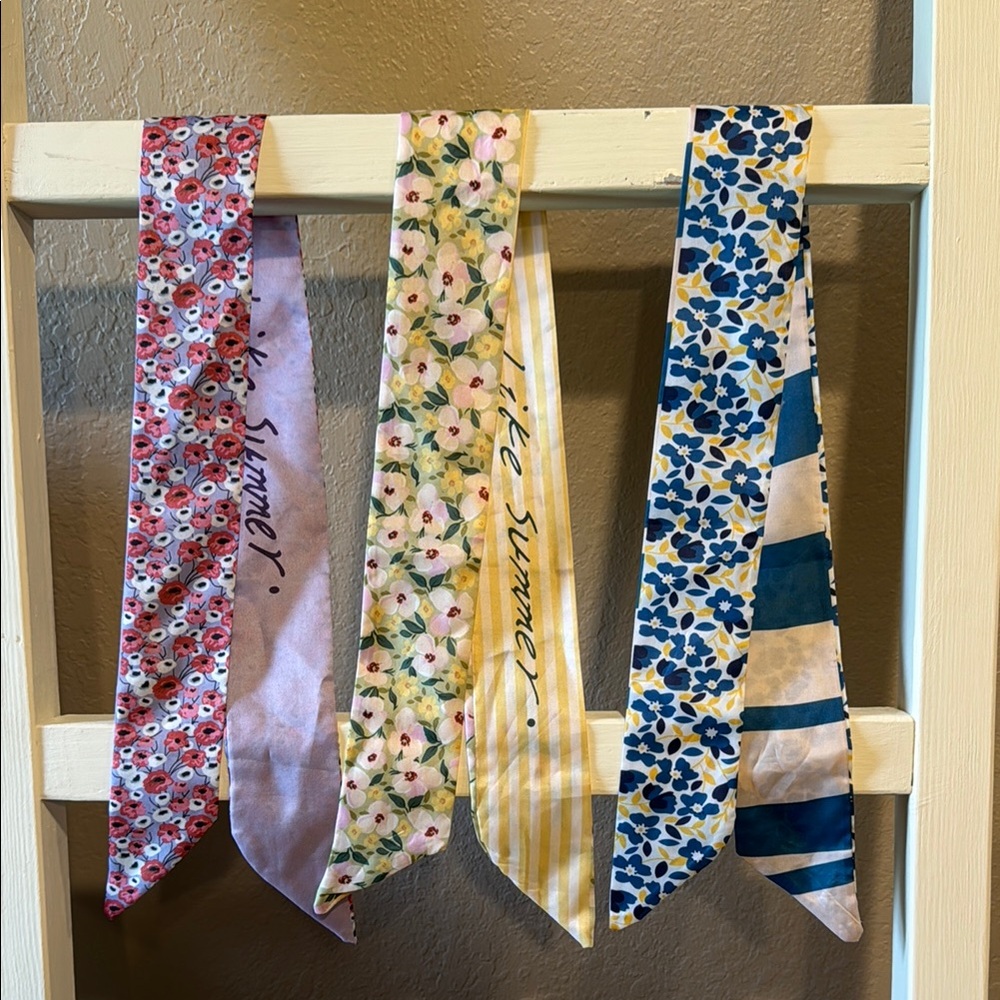SHEIN Floral & Striped Skinny Scarves — Lavender, Yellow, Blue